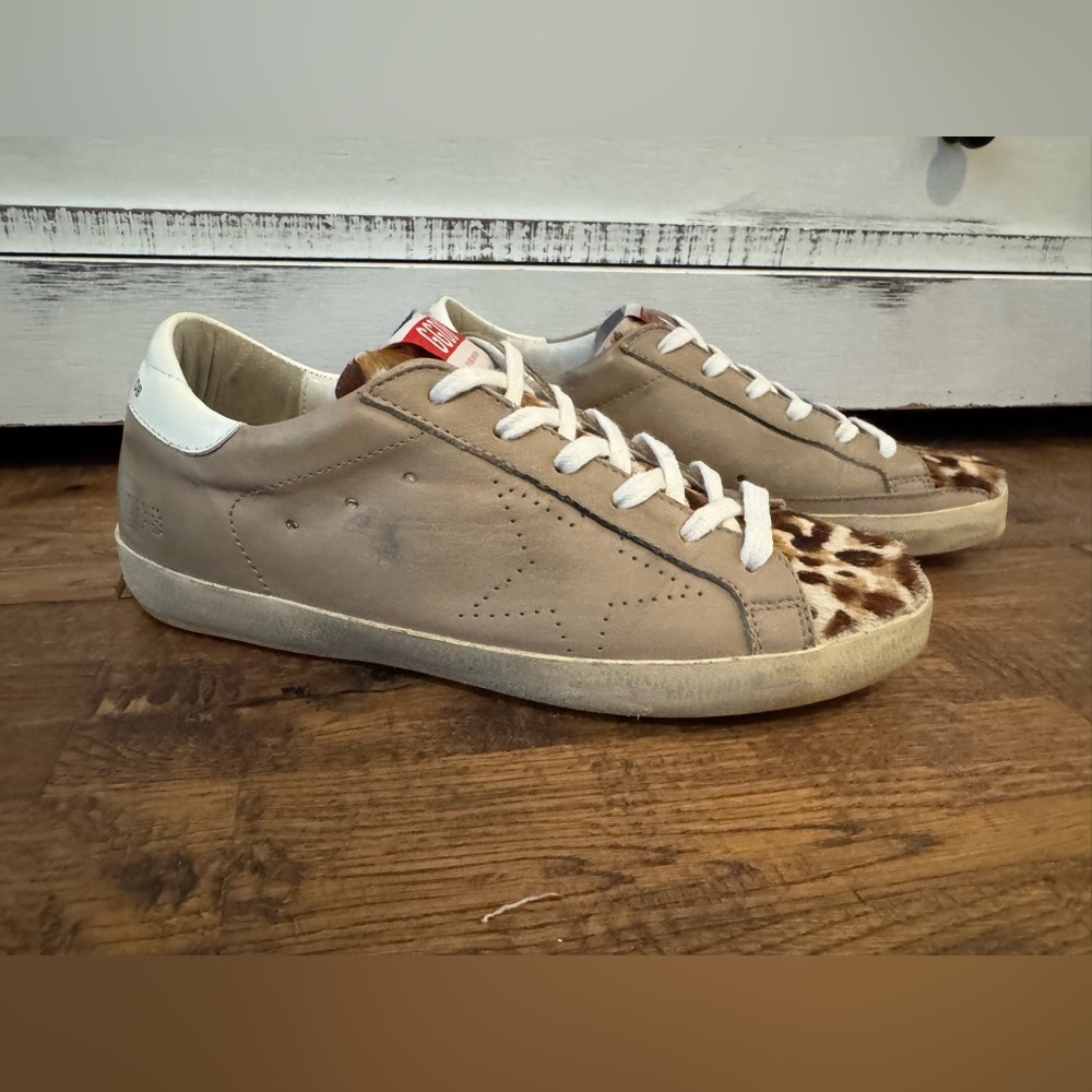 Golden Goose Superstar Tan Leopard Leather Sneakers Women's Size 39 - Picture 4 of 13